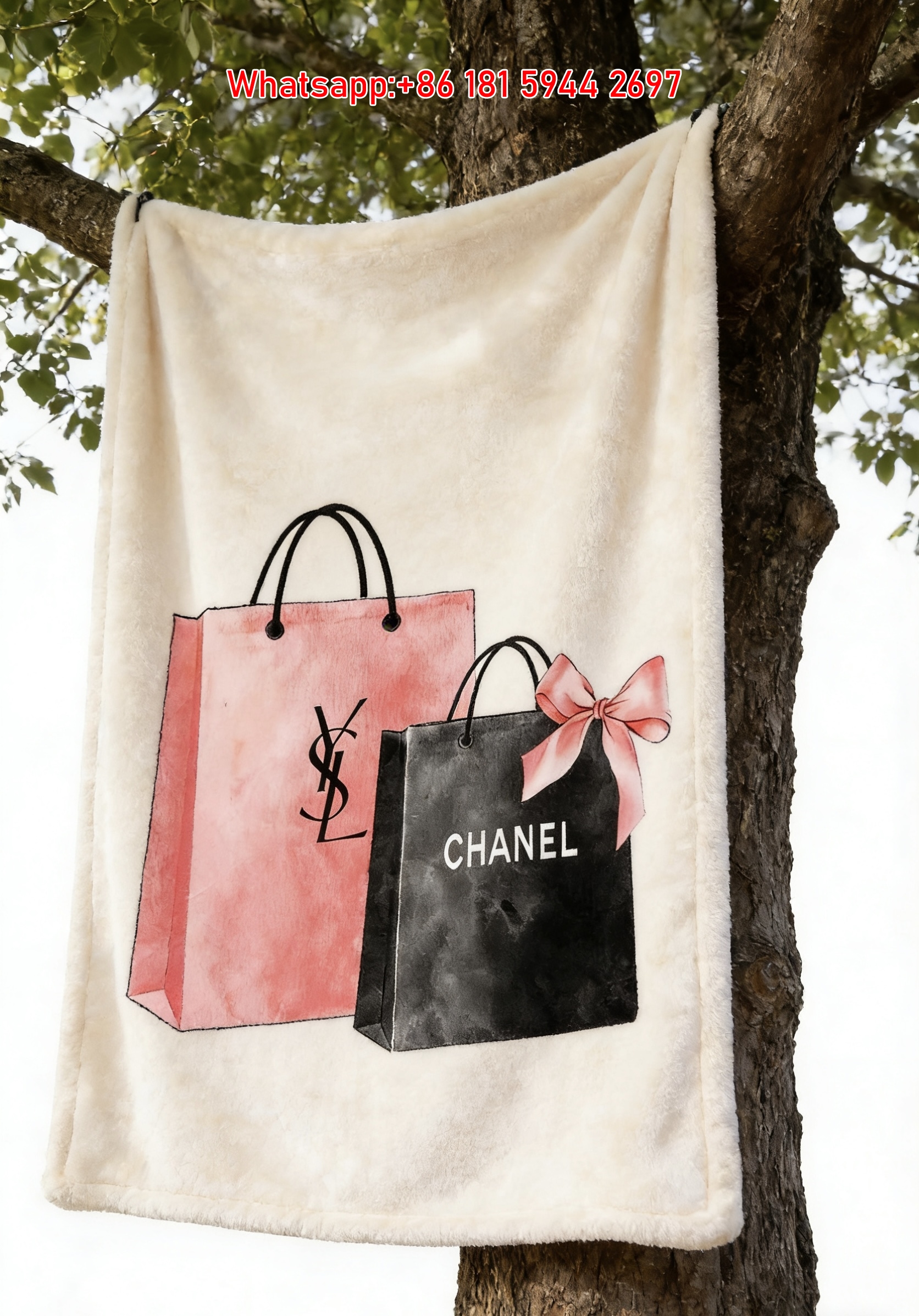 Chanel & YSL Luxury Shopping Bag Watercolor Flannel Sofa Throw Blanket IMG_6714